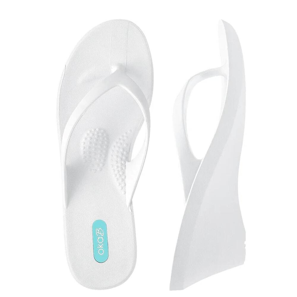 NEW OKA-B women's kylie wedge flip flops in white